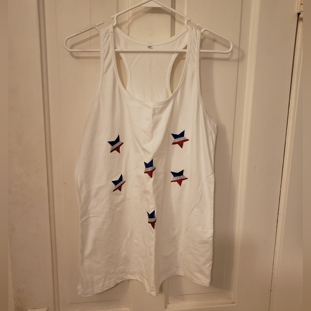 Patriotic White Star-Patterned Women's Tank Top